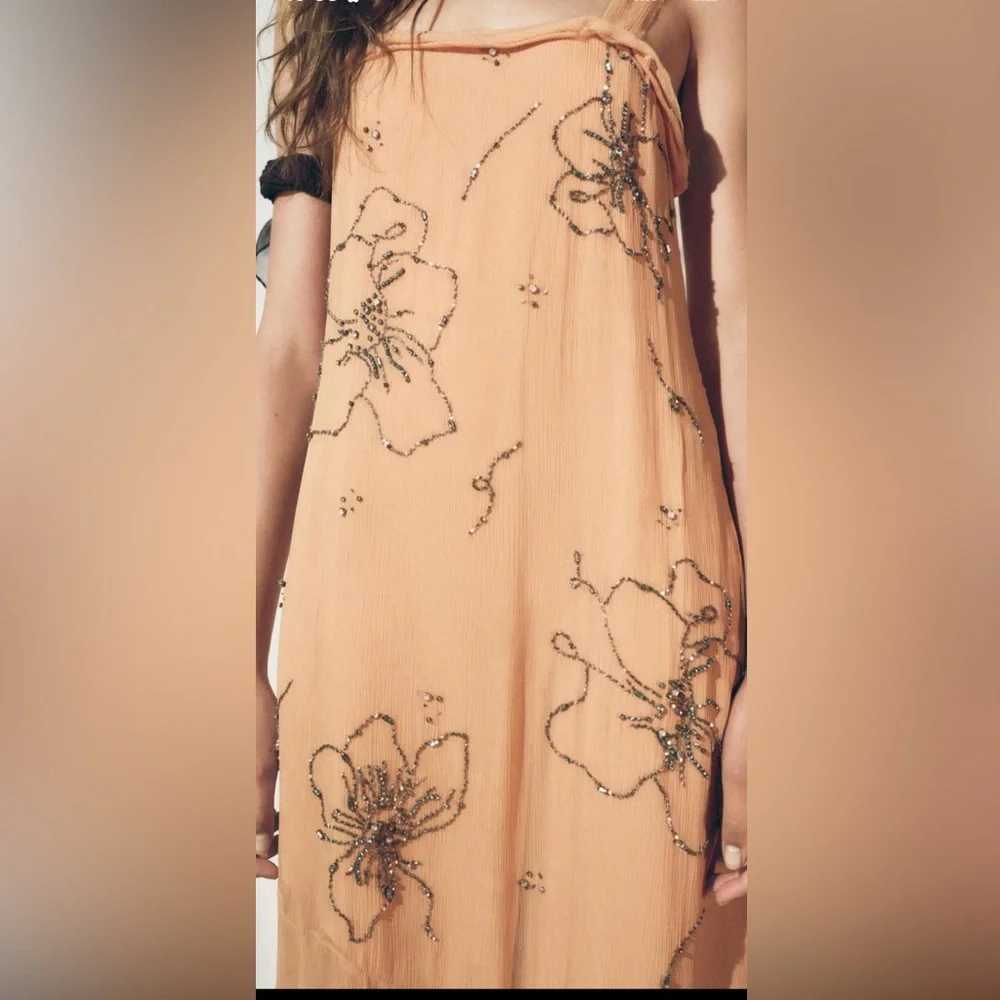Zara ZW collection embroidered beaded dress - Picture 4 of 15